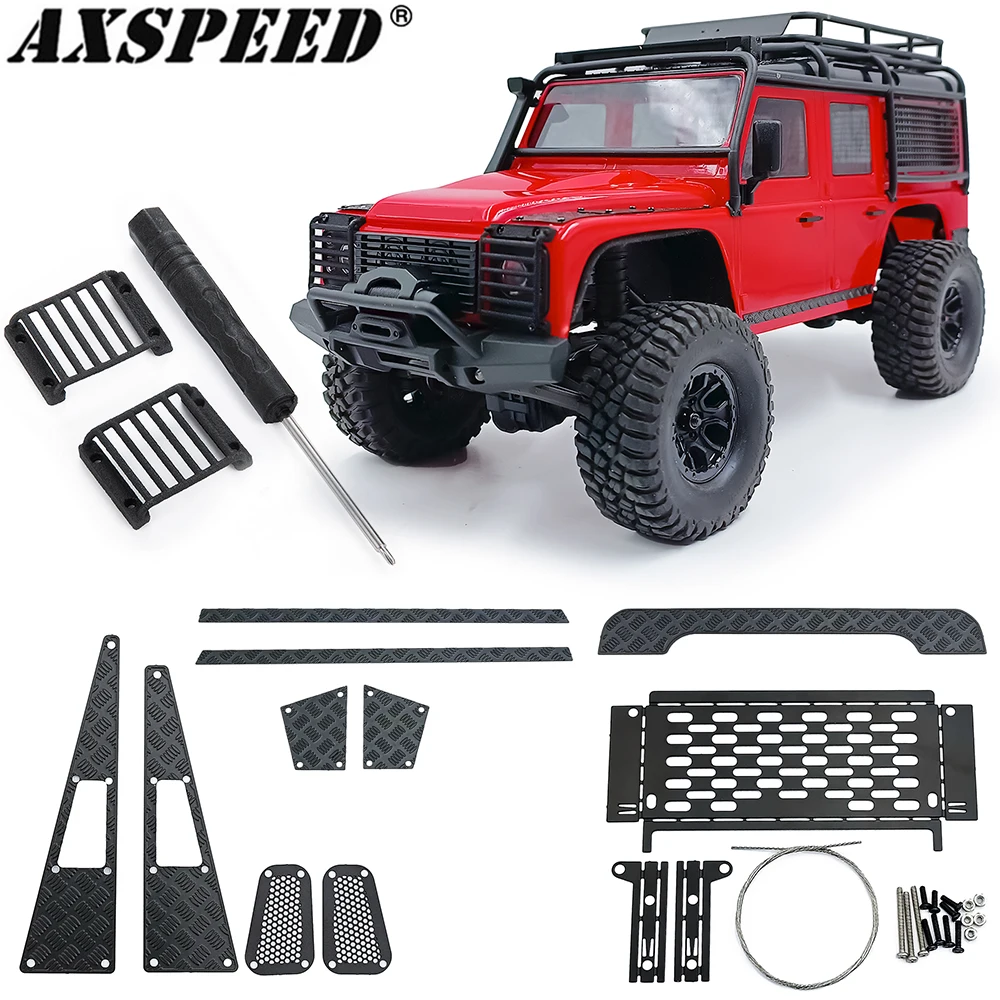 AXSPEED Side Skirt Intake Grille Trim Tail Door Anti-Scratch Plate Front Light Cover for 1/18 RC Crawler TRX4M Defender Parts