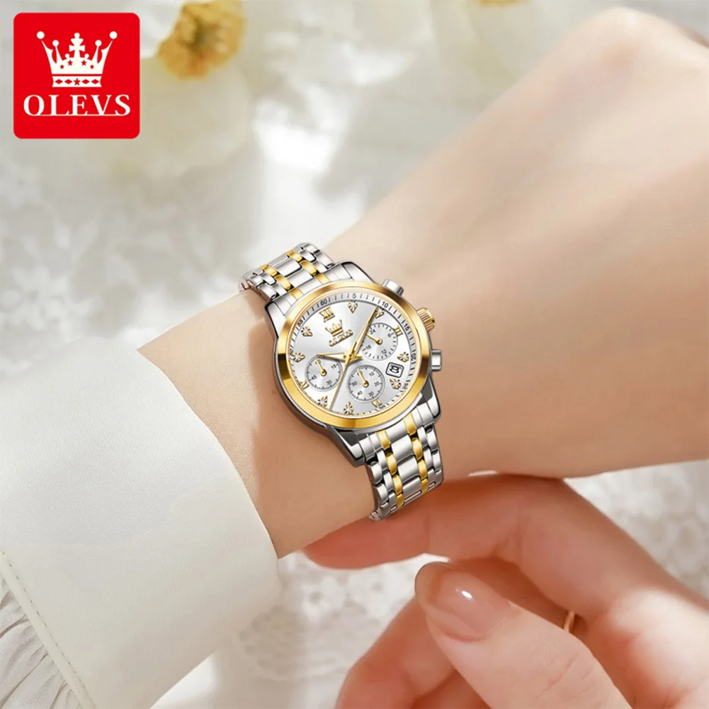 OLEVS 2858 كرونوغراف ساعات فاخرة للسيدات تاريخ السيارات الماس الهاتفي كوارتز ساعة نسائية