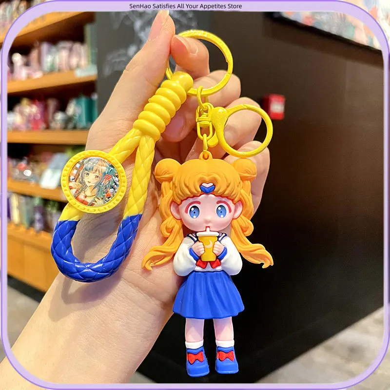 New Sailor Moon  Usagi Chibiusa Ami Silicone Key Chain Anime Kawaii Cartoon Figure Bag Charm Gift for Women Girls