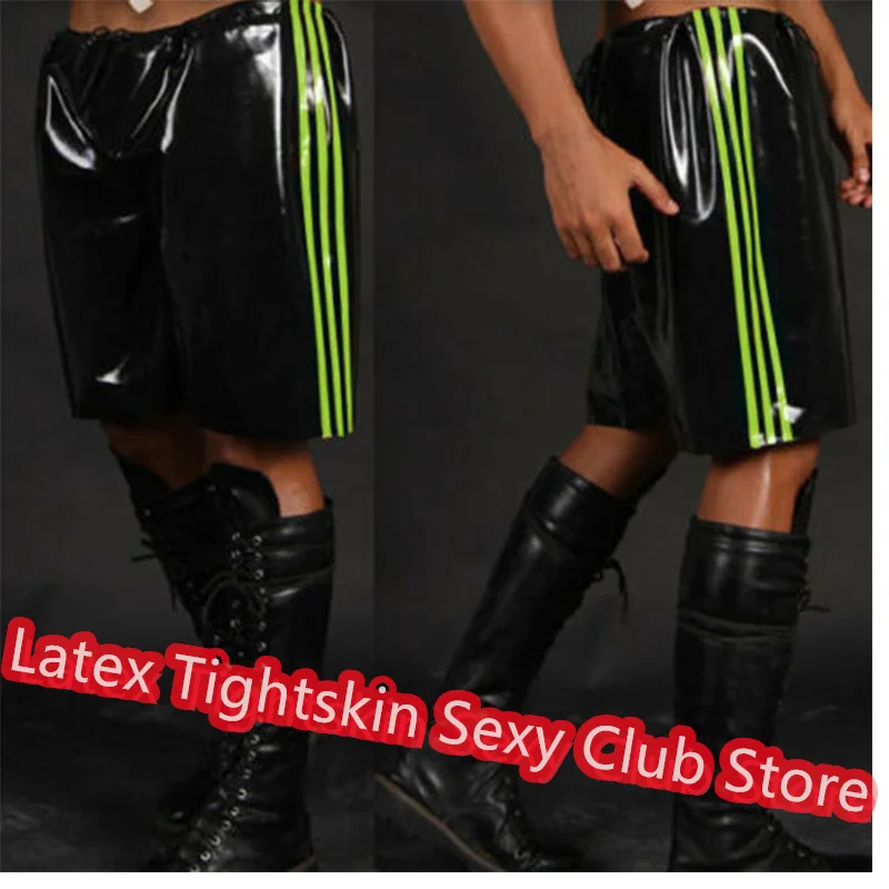 

Men Latex Panties Boxer Black with Green Sexy Fetish Shorts Handmade Underwear Club Wear for Men Cosplay Costumes