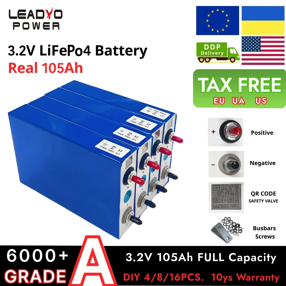 

NEW 3.2V 105Ah Lifepo4 Rechargeable Prismatic Batteries Cell Long Cycle Life Chin Top-brand For DIY 12V 24V 48V Battery Pack