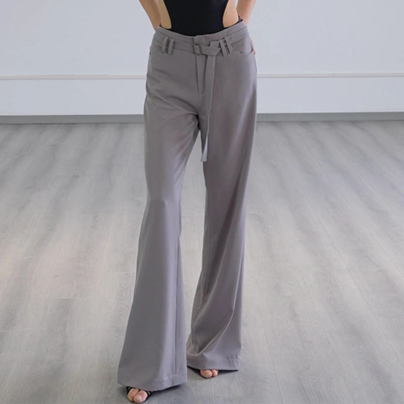 

2024 New Women Grey Latin Dance Pants Adult Ballroom Dance Trousers Cha Cha Rumba Salsa Dance Clothes Practice Clothing DNV21723