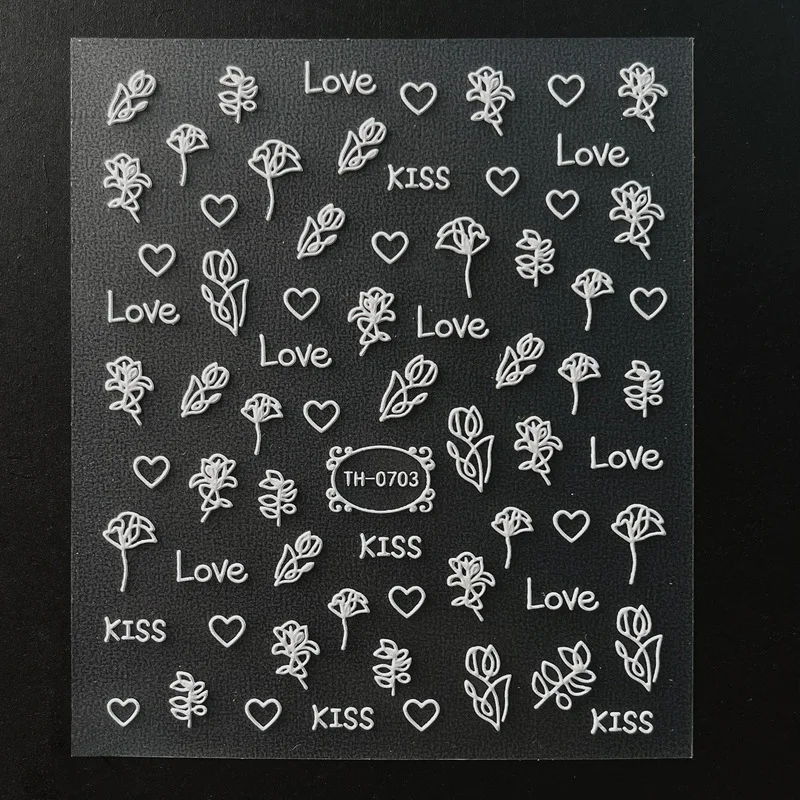 5D الأبيض تنقش نجمة القمر الشمس القلب مسمار الفن ملصقات مانيكير لوازم الديكور نمط هندسي الذاتي لاصق مسمار صائق