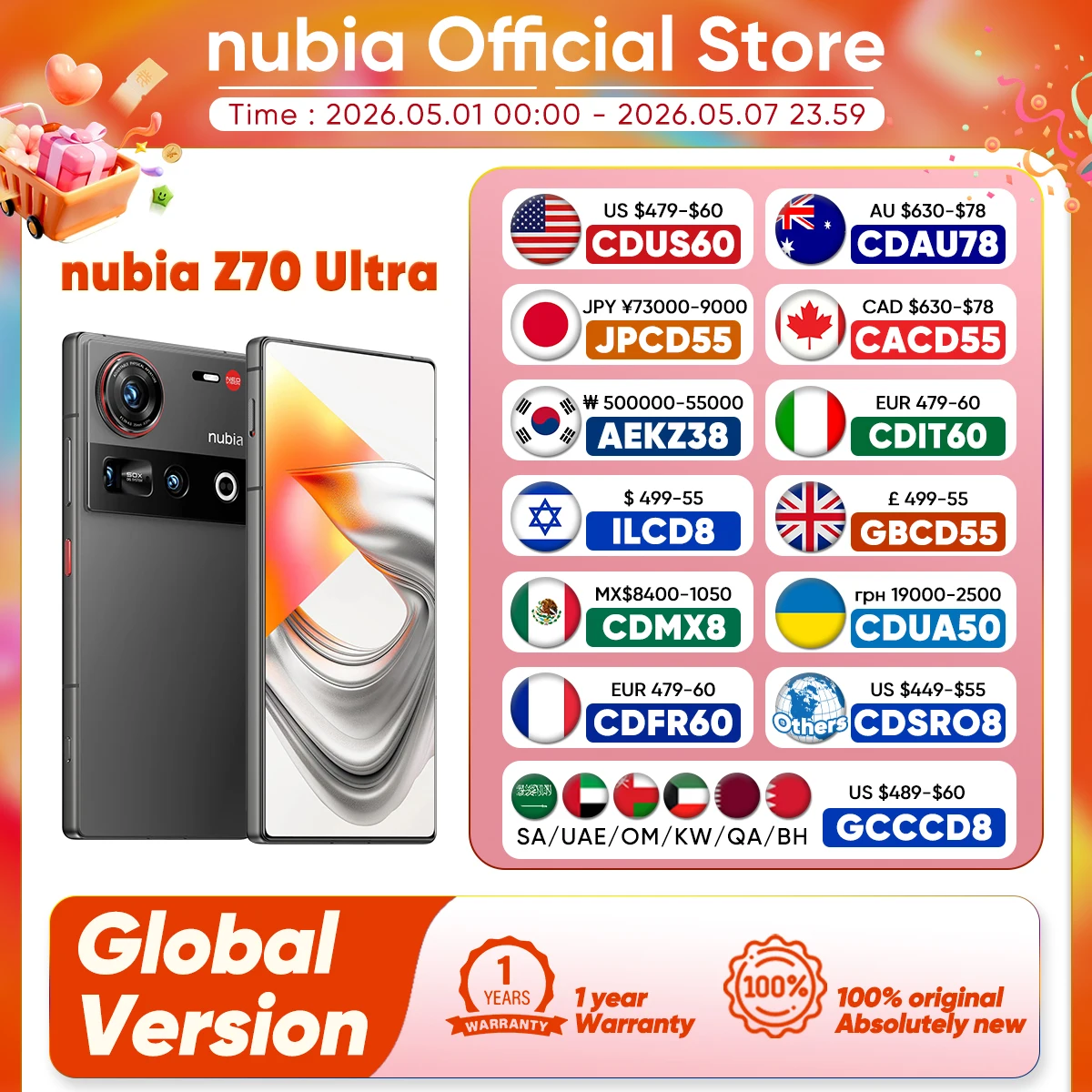 Nubia Z70 Ultra 5G Smartphone Snapdragon 8 Elite Processor 6.85' 144Hz AMOLED Display NFC  Global Version 16GB 512GB