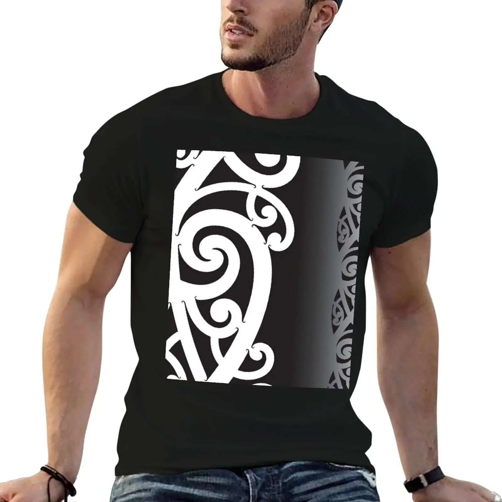 Black and White Layered Māori Koru Design T-Shirt anime stuff anime tshirt man clothes cheap stuff mens clothing