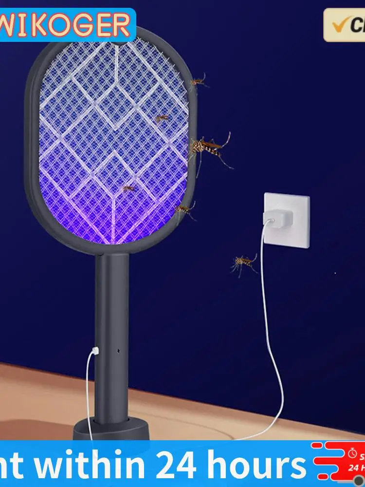 Fly Swatter Electric Racket Rechargeable Bug Zapper Racket Portable Foldable 2-in-1 Mosquito Killer Trap for Home Bedroom Patio