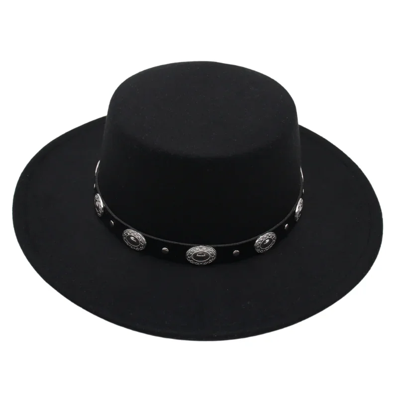 Nuevo Elegante Fedora Clásico Mujer Invierno Otoño Dama Imitación Lana Vintage Clásico Bombín Caballero Sombrero de fieltro de copa plana para