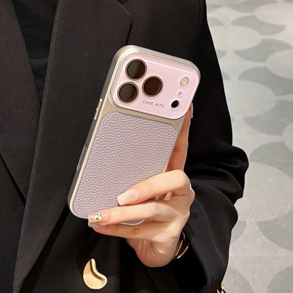 Creative Large Window Color Blocking PU Leather Case For IPhone 13 17 ProMax 16 15 14 Pro Max Glass Lens Protective Cover Fundas_voghion.com
