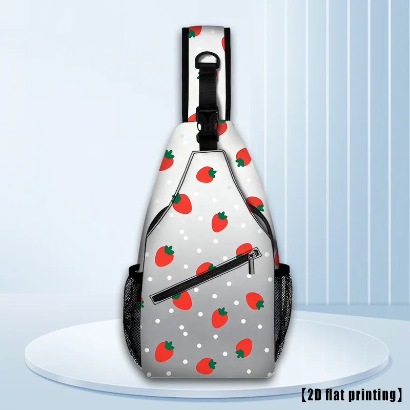 Unisex Strawberry Print Crossbody Backpack Lightweight Hands-Free Outdoor Bag with Adjustable Strap Zipper Closure