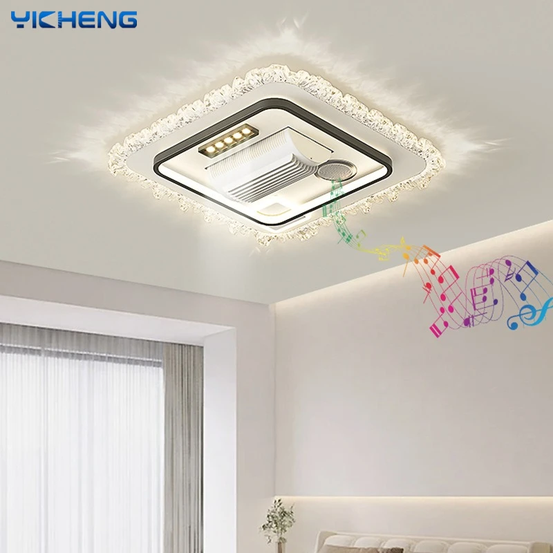 Bluetooth Speaker Bladeless Fan Light Remote Control 6 Gears Silent Wind Speed 3 Colors Light Adjustable Living Room Home Decor