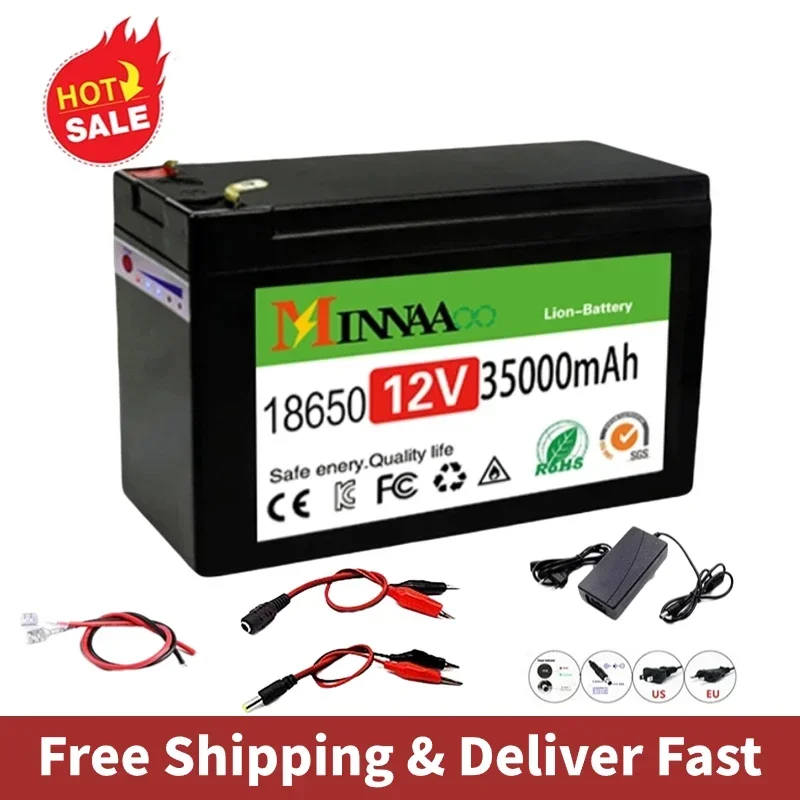 12V 120A Li-Ion Battery Pack 9V- 12V 35Ah 120Ah Built-in BMS 30A High Current Range Long Lasting Electrical Car Power Supply