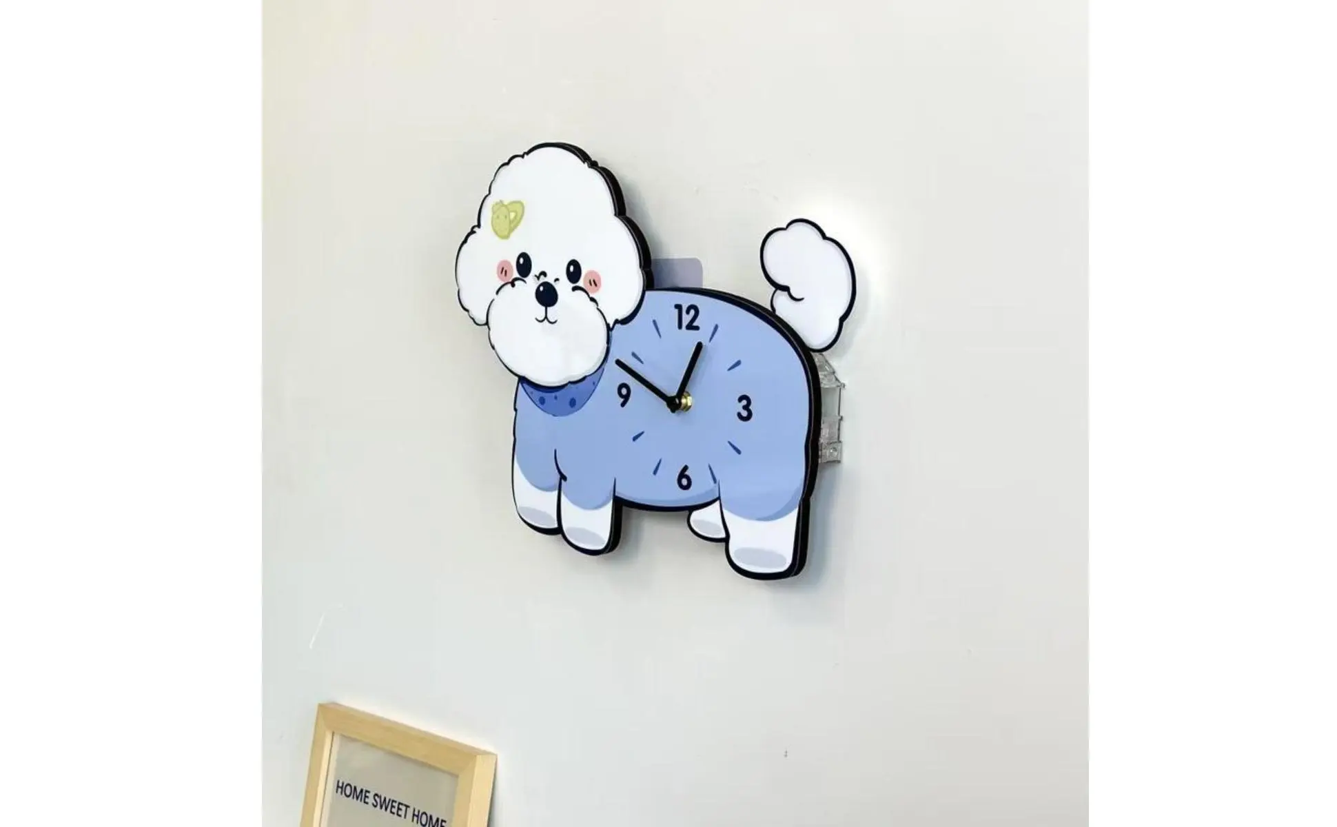 Bichon Frise Wall Clock Adorable Design Wagging Tail Dog Clock Distinctive Gift Easy Installation for Bedroom, Nursery