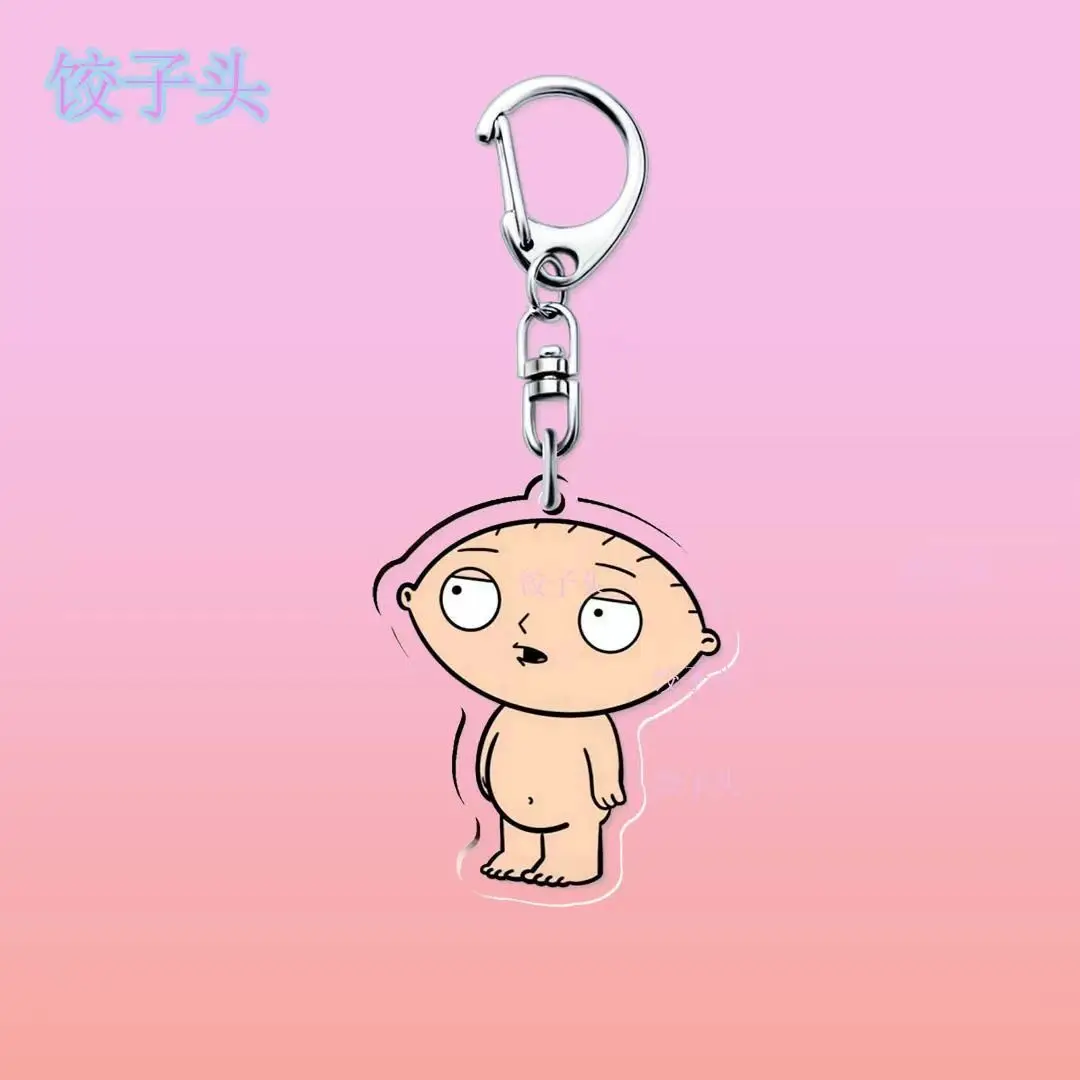Family Guy Keychain Anime Dumpling Head Double Sided Acrylic Pendant Stewie Brian Griffin Keyring Kawaii Cartoon Keyring Gift