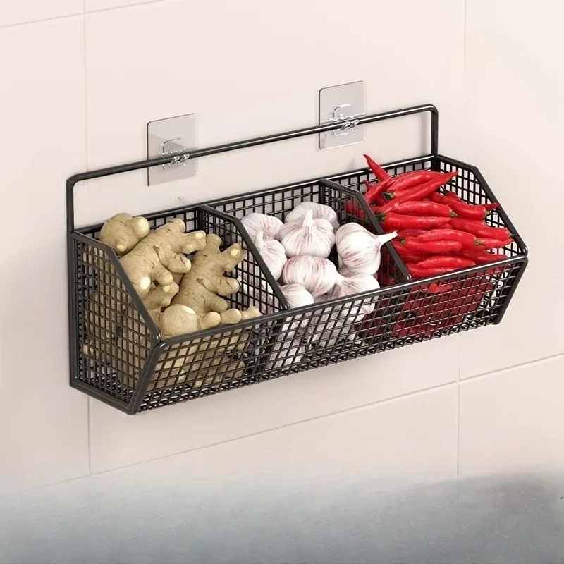 Punch‑Free Wall‑Mounted Onion Ginger Garlic Storage Box, Kitchen Storage Shelf