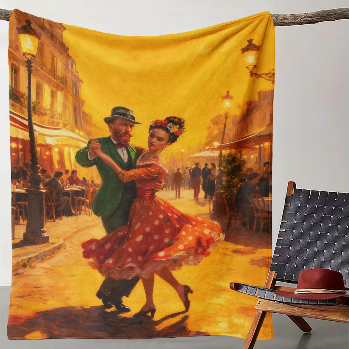 

1 Retro Paris Street Romantic Dance Oil Painting Style Cross-border Throw Blanket, Artistic Home Decor Rug