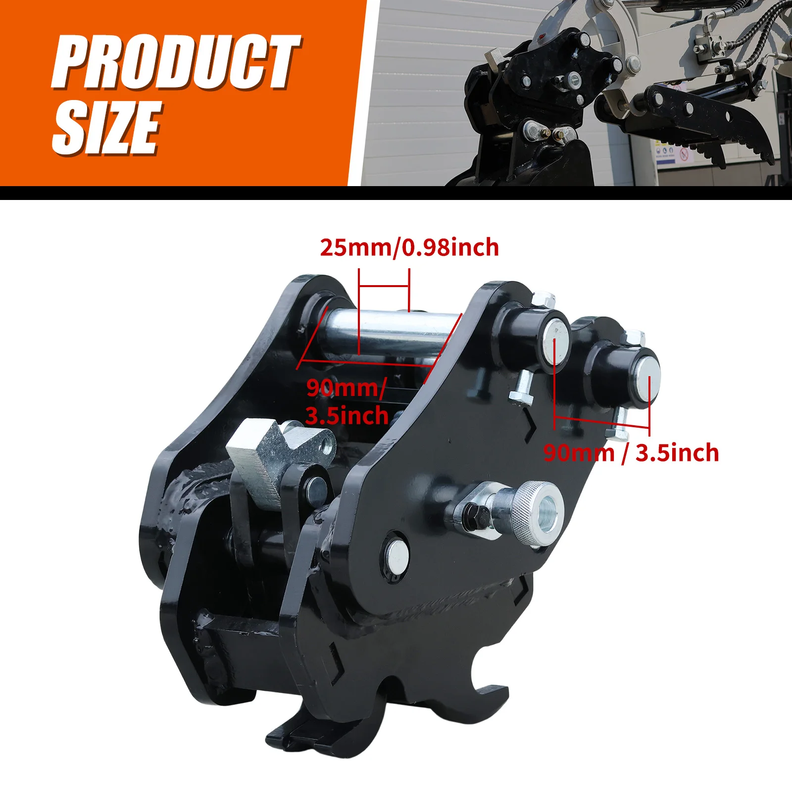 Hydraulic Quick Coupler Quick Hitch for Mini Excavator, 25mm Pin Diameter 90mm Pin Center, Excavator Attachment Quick Change Connector for Digging Bucket & Other Accessories