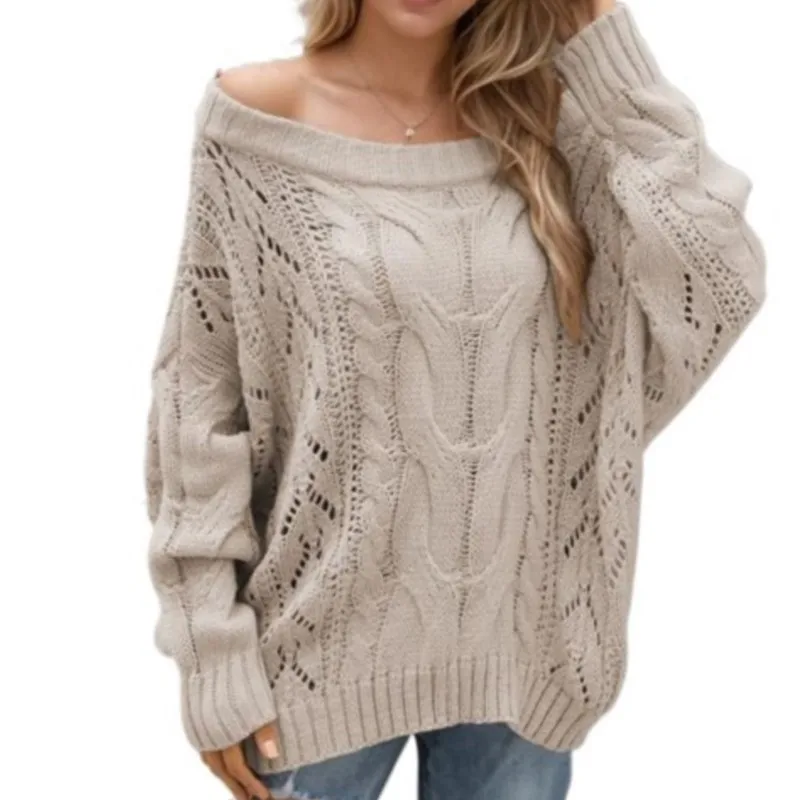 Outono/inverno 2025 fora do ombro plus size solto camisola de malha em linha reta pescoço cor sólida pulôver camisola feminina