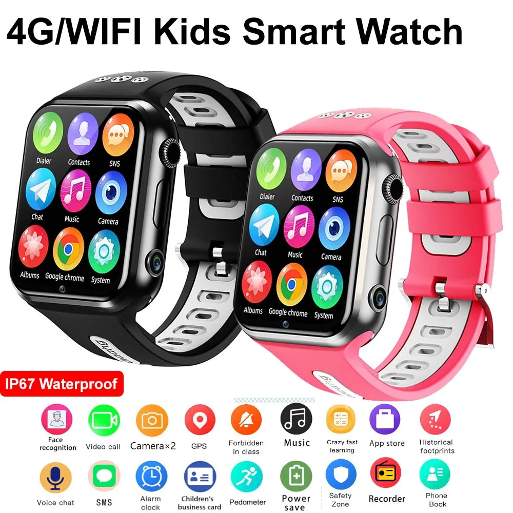 Kids 4G Smart Watch GPS WIFI Location Dual Camera Video Call IP67 Waterproof Bluetooth watch for Student Children Birthday Gifts