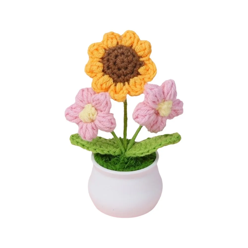 Artificial Flower Sunflower Plants Cotton Knitting Simulation Simulation Potted Flowers Ornamental DIY Crochet Sunflower