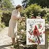 Welcome Cardinal Decorative Garden Flag, Watercolor Red Bird Berry jjp