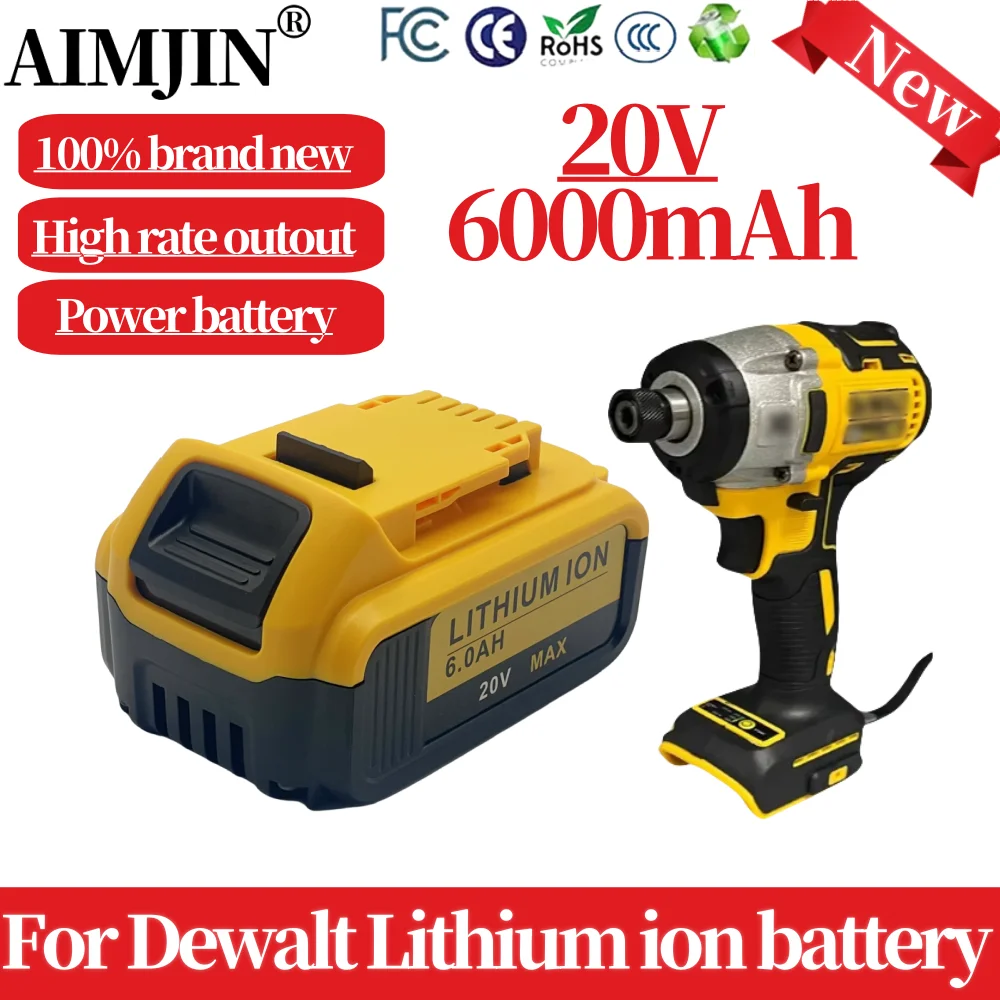 20V 6000mAh Replacement Li-ion Battery for DeWalt DCB200 DCB205 DCB201 DCB203 Power Tool Battery 20 Volt MAX