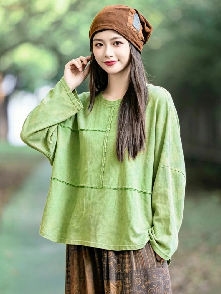 Amax LuluE 2026 Autumn Fashion Tee Shirts Womens Korean Loose Casual Clothes Ladies Classic Elegant Vintage O Neck Cotton Tops
