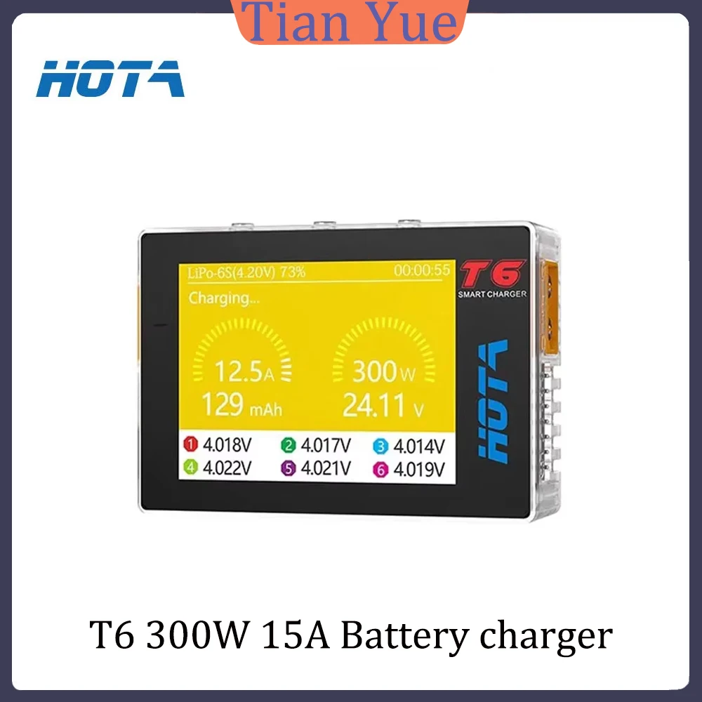 

Зарядное устройство HOTA T6 300W 15A для LiPo/LiHv аккумуляторов 1-6S с балансировкой и разрядкой, PD 90W 5A для RC FPV дронов
