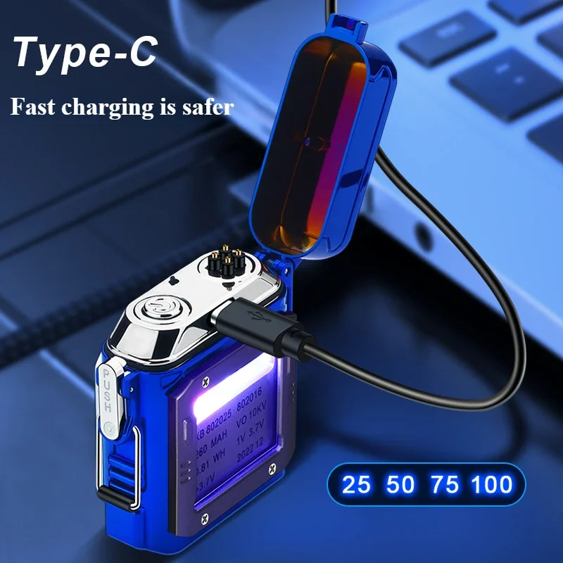Metal Pulse Dual Arc Rechargeable Lighter Metal Mecha Triple Waterproof Transparent Digital Display USB Cigarette Lighter