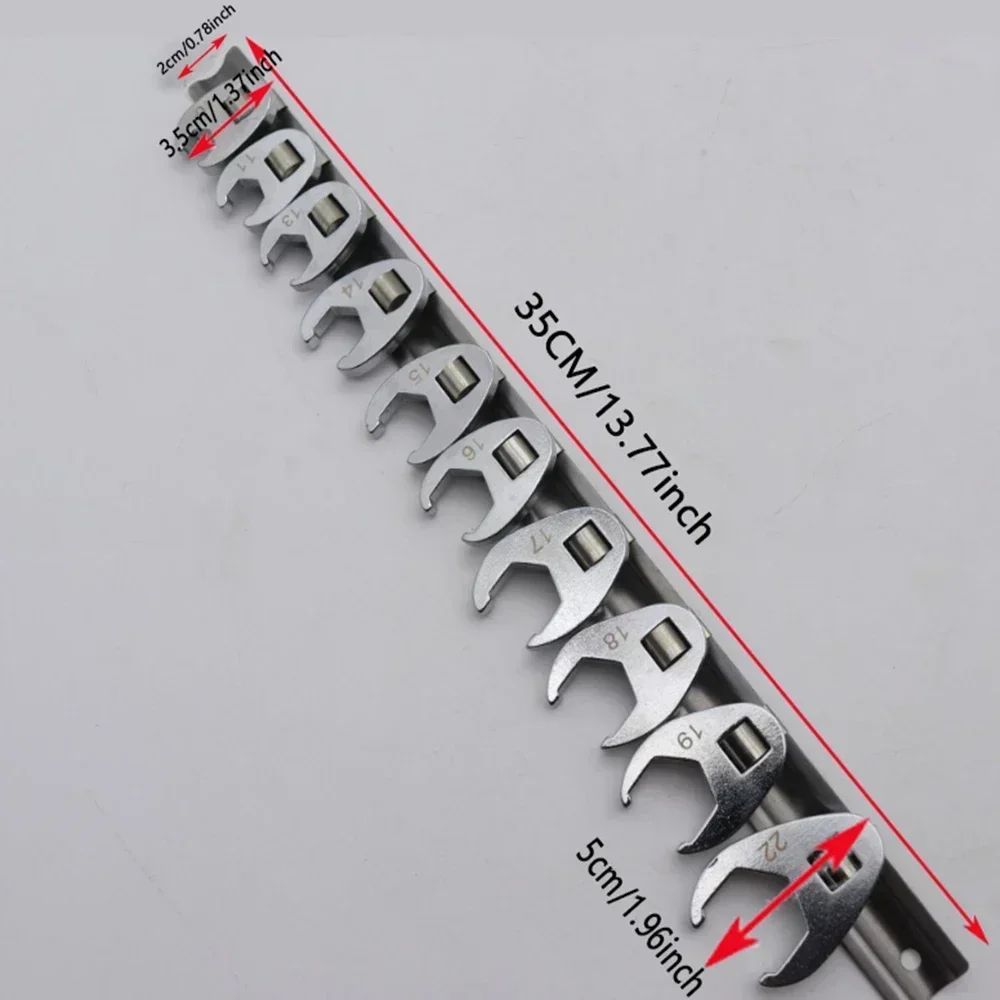 10-teiliger 10-22mm 3/8 Zoll Krähenfußschlüsselsatz, metrischer Gabelschlüssel aus Kohlenstoffstahl, hochbelastbar für die Autowartung – Detail 6