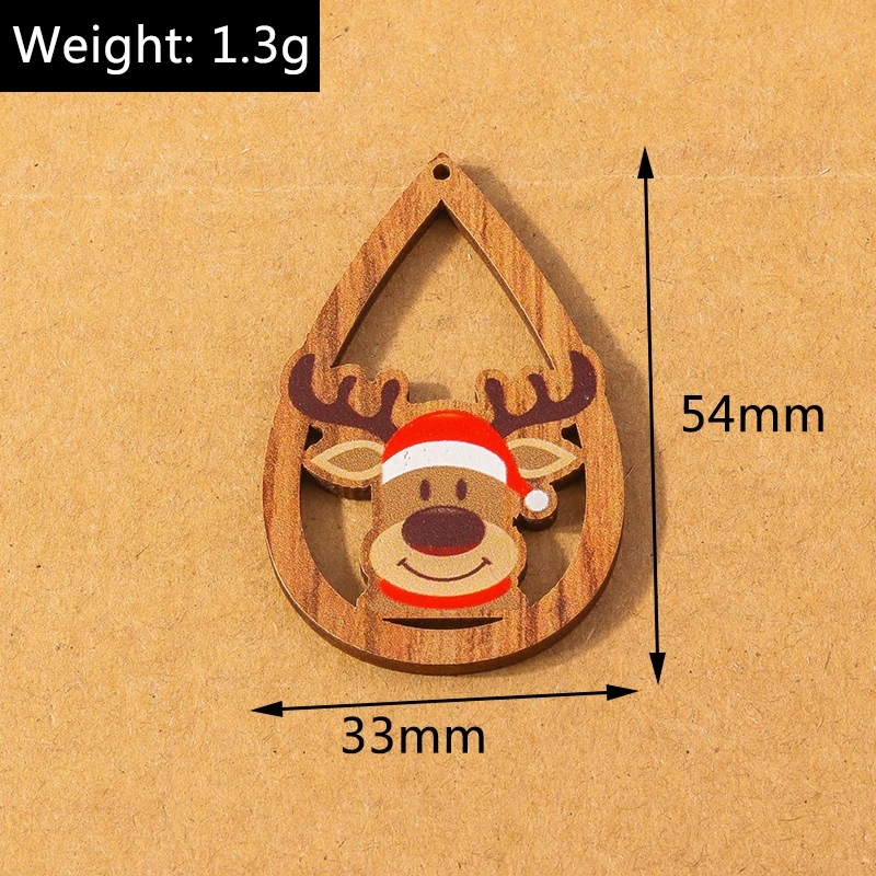 10 Stück Holzanhänger in Wassertropfenform für Weihnachtsschmuck, Hirsch- und Weihnachtsmann-Anhänger, DIY-Halsketten- und Ohrring-Zubehör – Detail 9