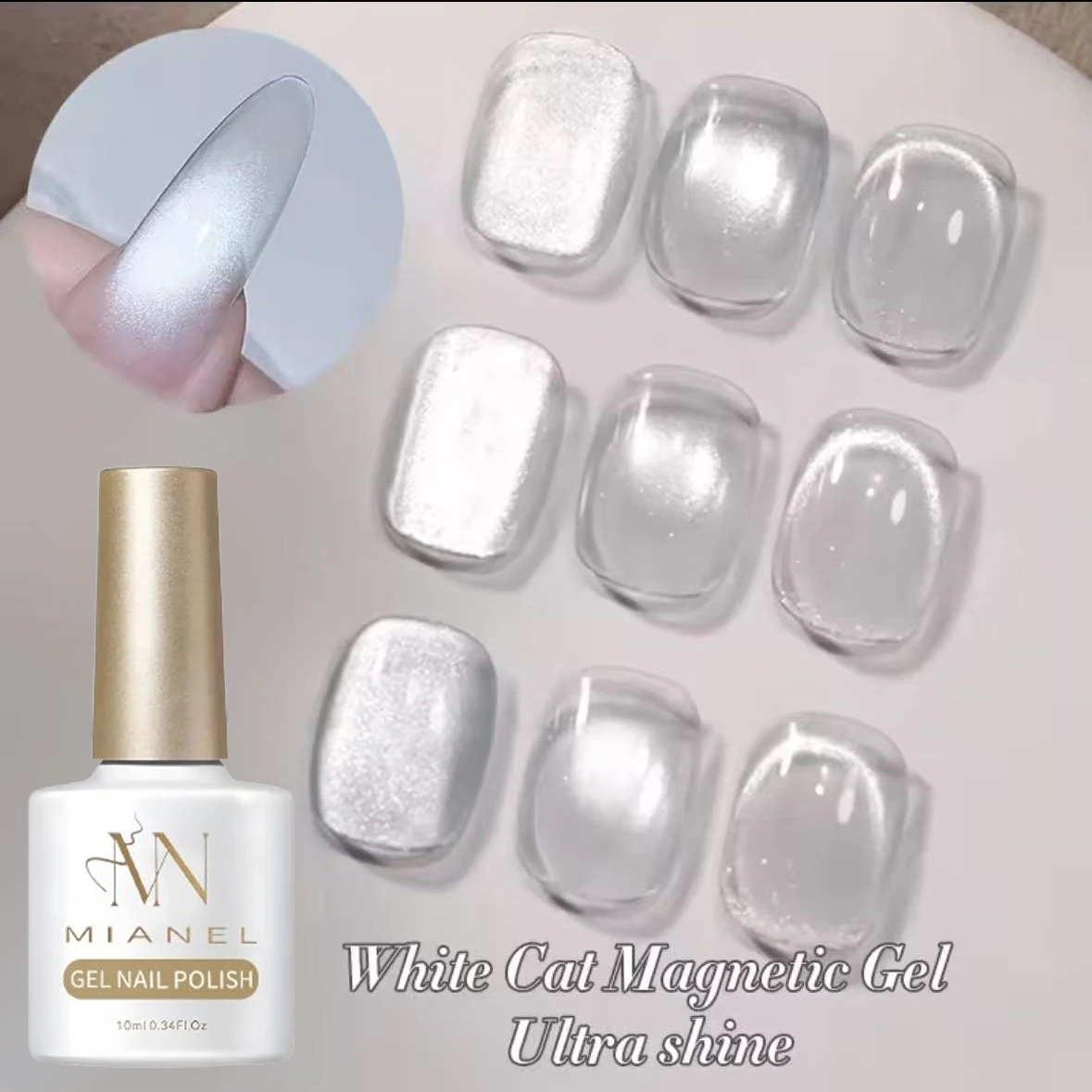 1-9 Stück 10ml Flow Light Weißer Katzenauge-Gel-Nagellack Ultra-Glanz Abziehbarer UV-Gel Spiegel-Glas-Katzenauge Magnetischer Gel-Lack – Detail 4