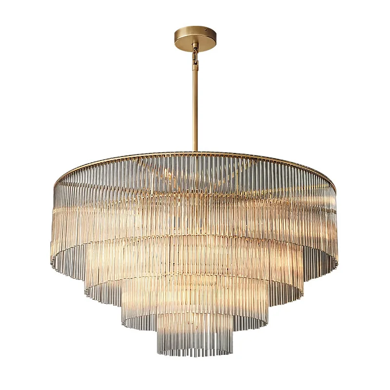 

Light luxury, glass chandelier, American living room all copper hotel restaurant, villa duplex high staircase