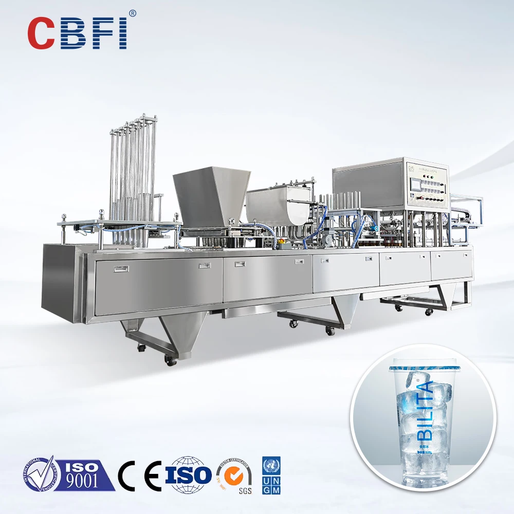 Máquina Automática para Producción, Llenado y Sellado de Vasos de Hielo con Cinta Transportadora para Cubos de Hielo/Tubos de Hielo