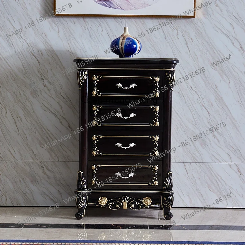 European Style Ebony Chest of Drawers Living Room Carved Storage Light Luxury Ebony Three Four Five Chest of Drawers