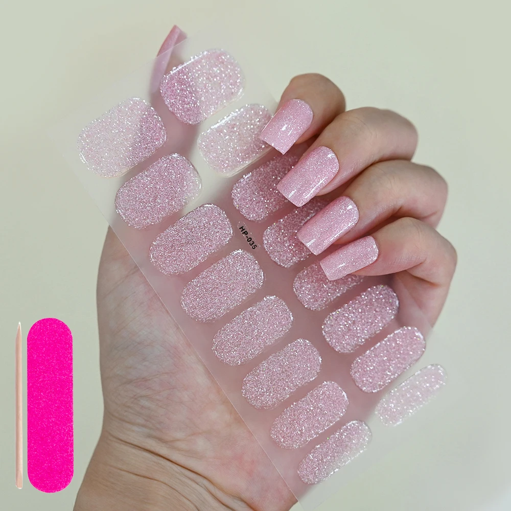 16 dicas tira glitter uv gel adesivos de unhas cobertura completa semi curada gel unhas envolve lâmpada led necessário remendo de esmalte de longa duração #