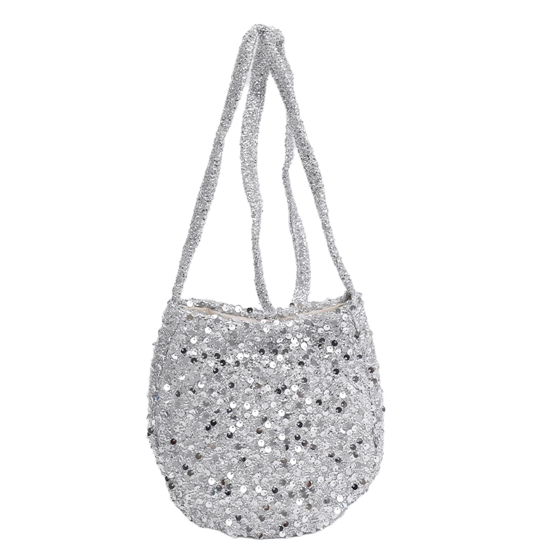 Mixed Materials Bling Large Capacity Handbags Solid Color Fashion Versatile Women's Bags on Sale 2025 New Thread Crossbody Bag