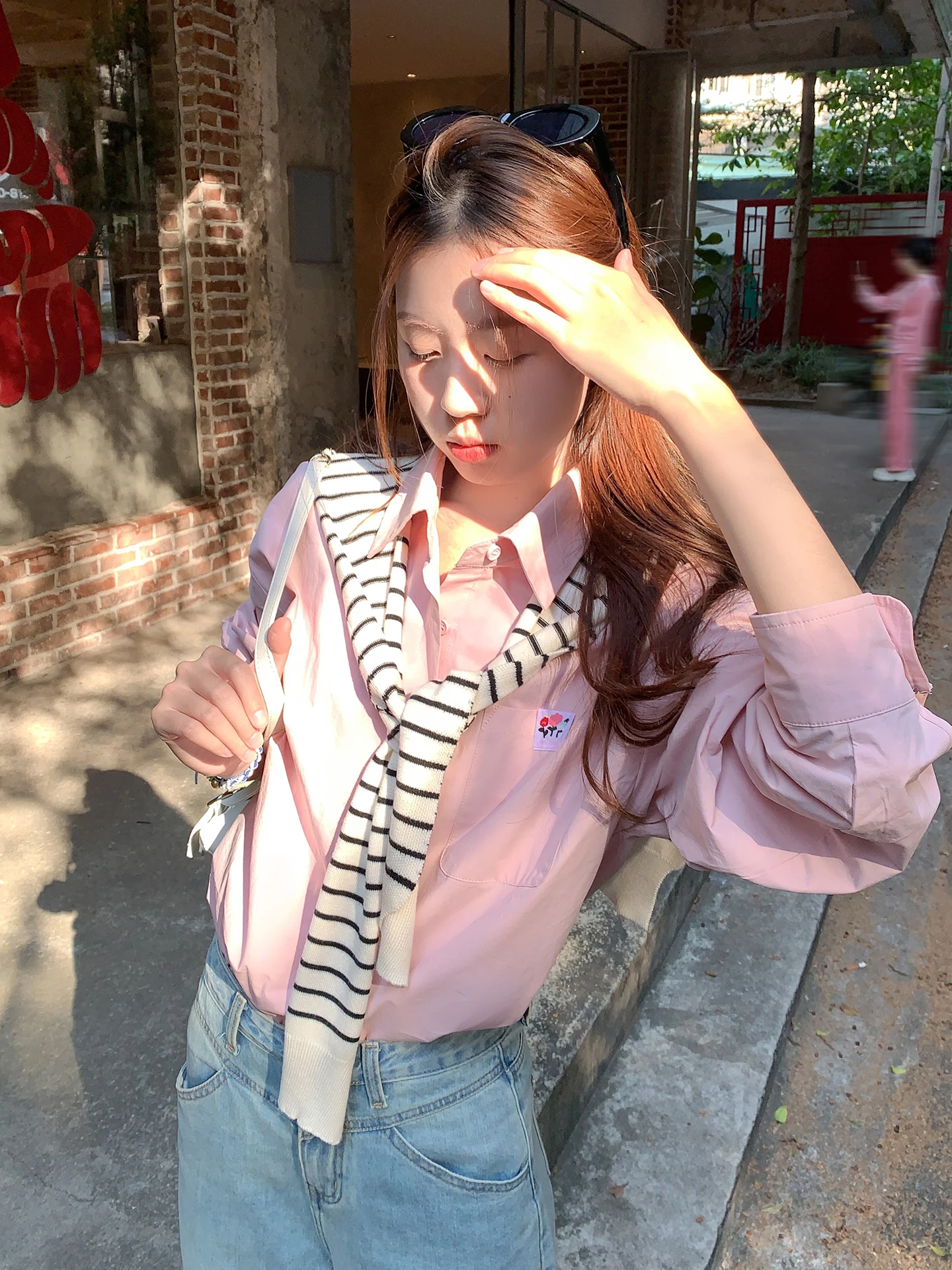 

Loose Women's Long Sve Pink irt Casual Inner Wear Korean Sle Breathable Comfortable Faionable Spring Summer Autumn