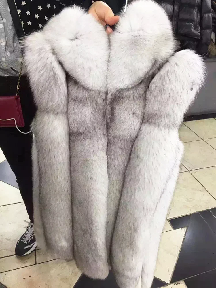 11 Color S-4XL Winter Warm Striped Faux Fox Fur Thick Outerwear Women Casual Long Vest Female Open Stitch Cardigan Coat With Hat