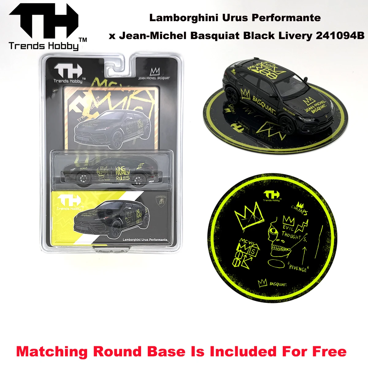 Trends Hobby 1:64 Lamborghini Urus Performante x Jean-Michel Basquiat Black Livery 241094B Diecast Collectible Model Vehicles