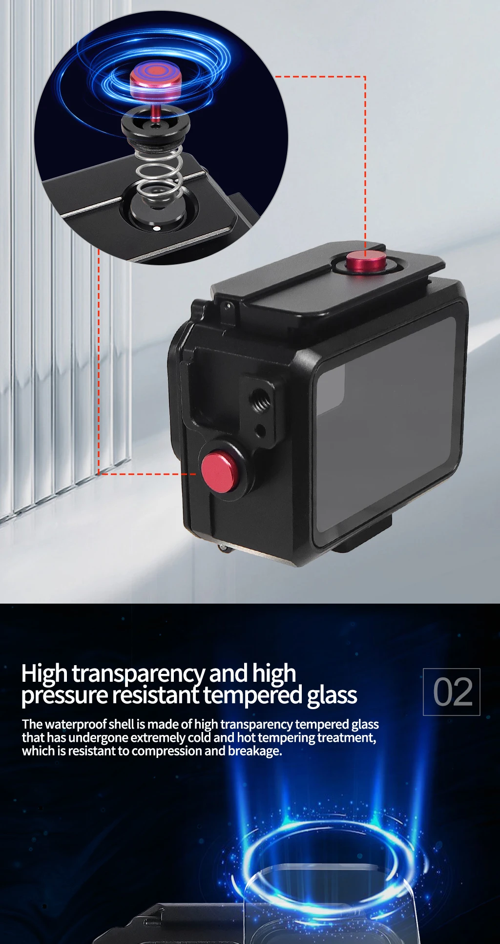 IP68 Metallgehäuse Wasserdicht für GoPro 13 12 11 10 Actionkamera Tiefseetauchen 1/4 Schnellmontage Unterwasser-Schutzrahmen – Detail 4