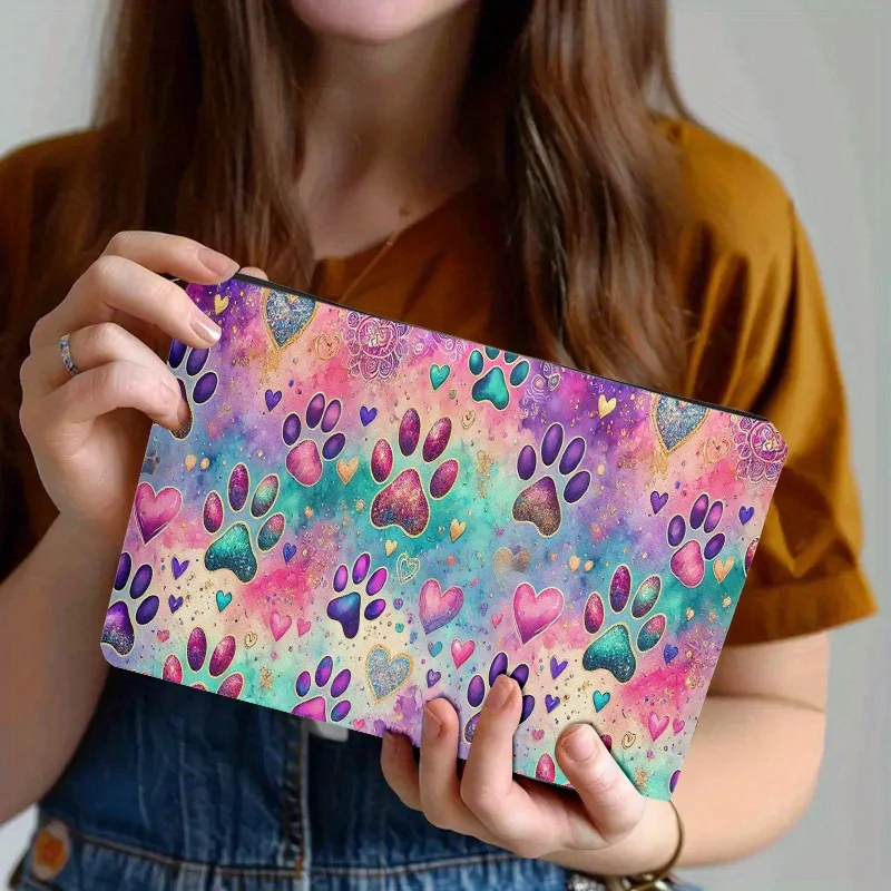 1 Piece Colorful Dog Paw Print Makeup Bag - Multifunctional Zipper Pouch for Women, Perfect Travel Zipper Storage Bag, Fun Birthday Gift