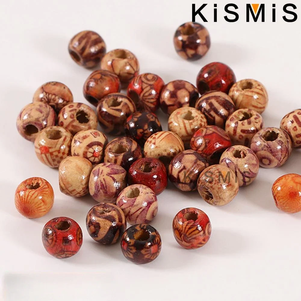 KISMIS 100Pcs/Pack Painted Mixed Wood Beads for Jewelry Making and Hair Accessories 1Pack  Optional