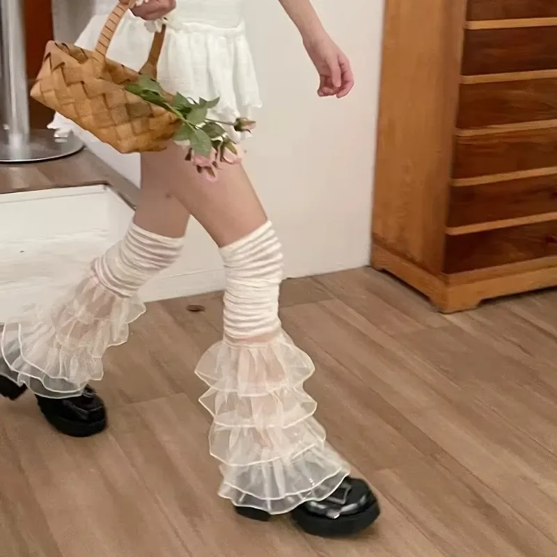 

Summer Mesh Ruffle Leg Warmers Japanese Kawaii Thigh High Socks Women Knee High Boots Long Socks Lolita Thigh Bands