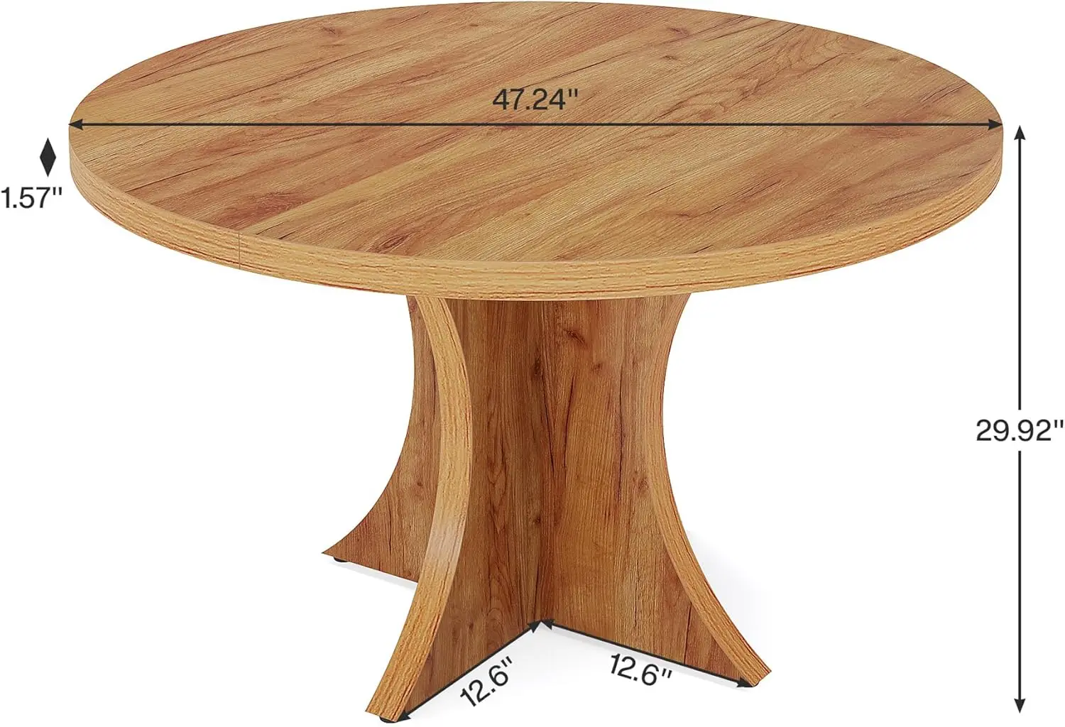 Round Dining Table for 4-6, 47.24-Inch Farmhouse Kitchen Table, Wood Dining Table with Pedestal Base, Small Dinner Table for Din