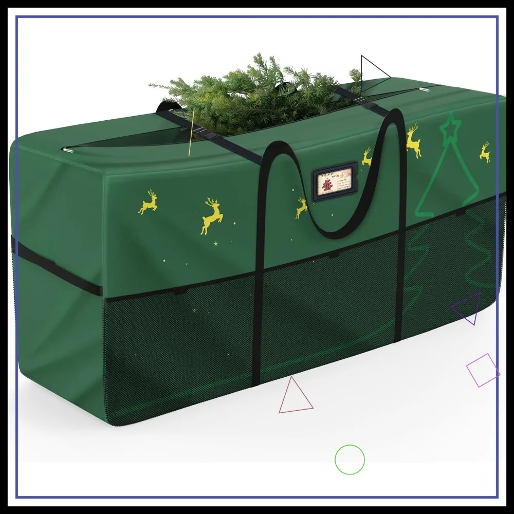 

Сумка для хранения очень большой елки (12 футов), с праздничным принтом, сверхпрочная, пылезащитная, с 6 сетчатыми карманами и прочными ручками