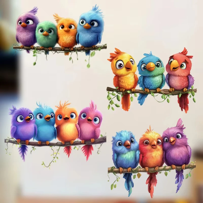 Cute Colorful Bird Wall Sticker Glass Window Stickers Waterproof for Wall Mirror Toilet Festival Home  Decoration Decals S895