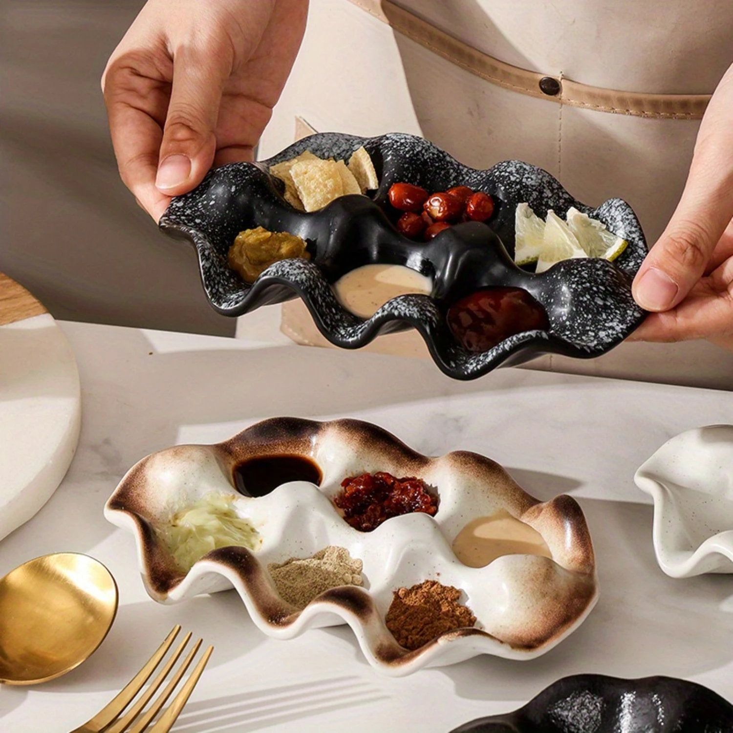 1pc Egg Tray, Six-compartment Ceramic Sauce Dish, Household Dried Fruit Plate, Candy Plate, Jewelry  Plate, Wedding Snack Plate,