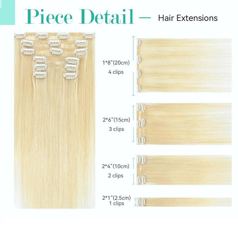 Extensiones de cabello humano liso de hueso rubio 120g 613, extensiones de cabello humano con Clip de 18 "-24", cabello humano 100% Real brasileño para mujeres