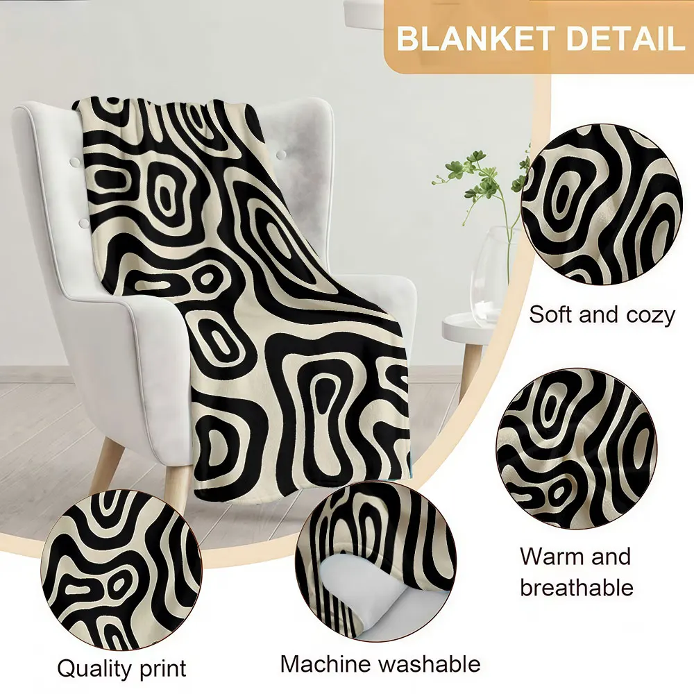 Abstract Contour Lines Soft Warm Flannel Blanket Lightweight Cozy Christmas Halloween Home Decor Room