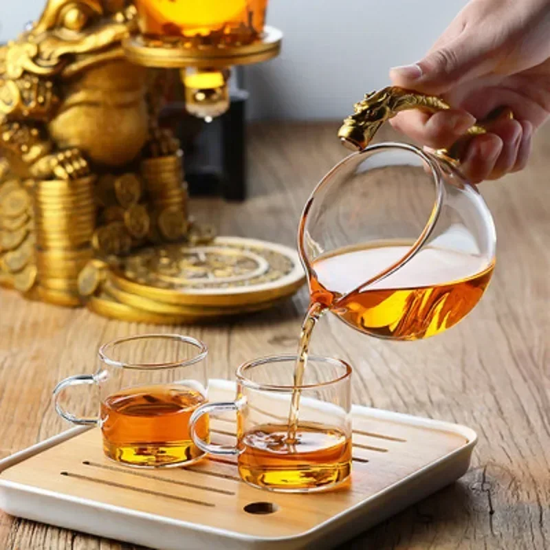 Creative Tea Toad Shape Teapot Automatic Tea Maker Pu\'er Oolong Teapot And Cup Set Heat-resistant Glass Teapot Holder Base